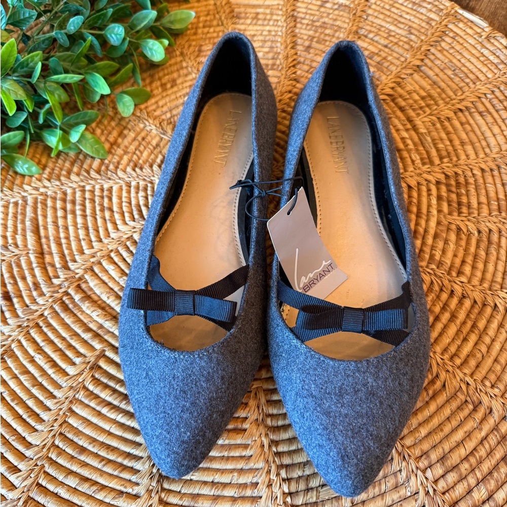 New Lane Bryant Charcoal Gray Flats with Black Bow Accent